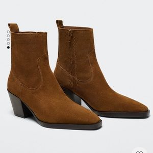 Mango Western Style Heel Ankle Leather Boot